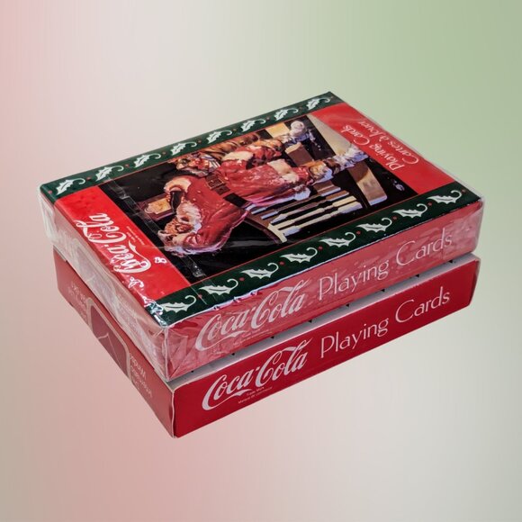 2 for $20 Vintage 1992 Coca-Cola Santa Nostalgia Playing Cards + Tin - Picture 4 of 4